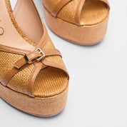 Sandalo Fiorella raffia cuoio | 5597